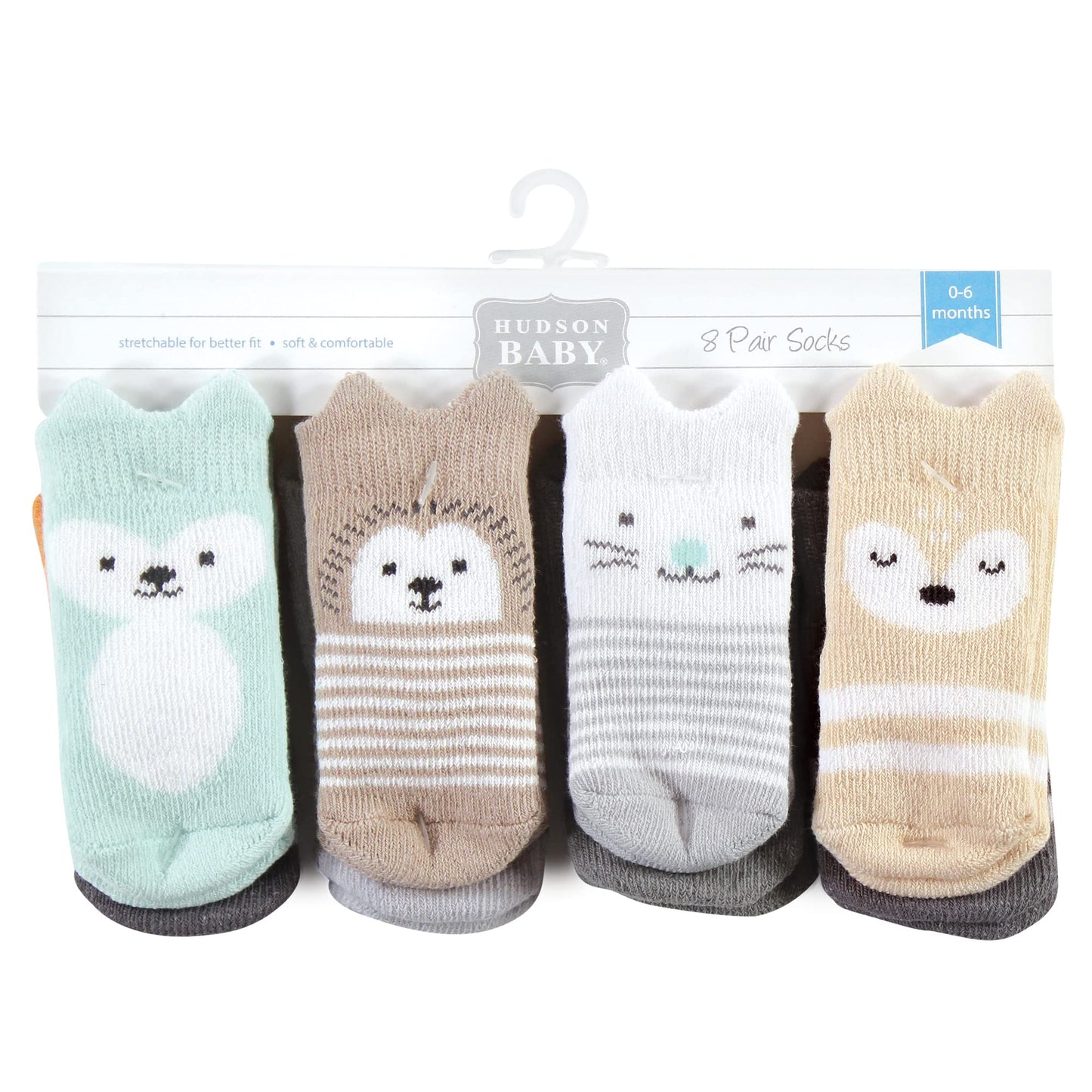 Hudson Baby Unisex Baby Cotton Rich Newborn And Terry Socks, Neutral Woodland, 0-6 Months