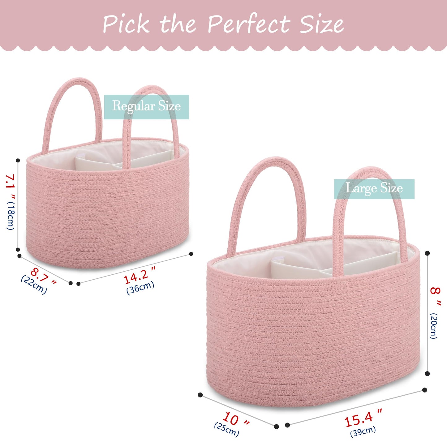 Comse Large Diaper Caddy Organizer For Girl Boy, Gift Basket Empty, Car Diaper Caddy With Handles, Cotton Rope Diaper Basket, Ba