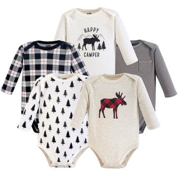 Hudson Baby Unisex Baby Cotton Long-Sleeve Bodysuits, Moose, 6-9 Months