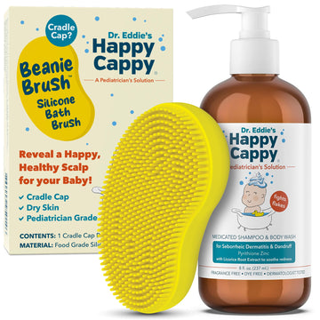 Happy Cappy Medicated Shampoo And Body Wash And Beanie Brush Bundle - Baby Dandruff Shampoo, Helps Cradle Cap And Seborrheic Der
