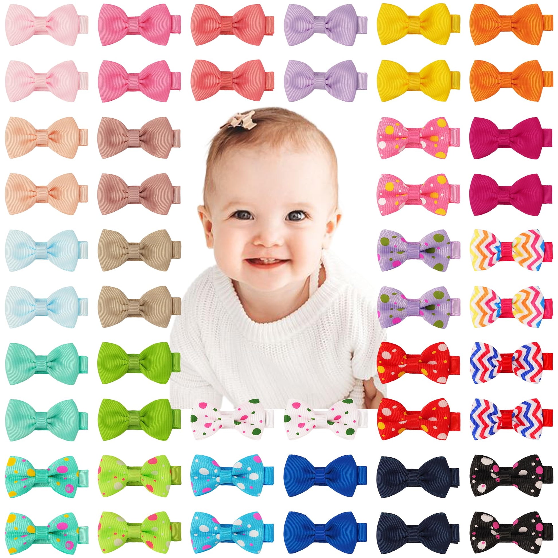 C  LLOT Baby Hair Clips Baby Girls Fully Lined Bows Pins Tiny 1.6 Hair Bows Alligator Clips for Baby Girls Infants Toddlers Hair