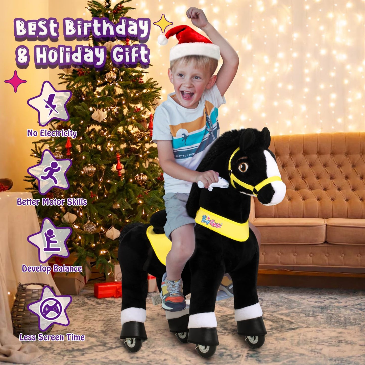 PonyCycle Pony Cycle 4-8 Ride on Pony Toy Spring Rocking Horse Riding Toy Essential Model E (35.4 Height/Size 4) Horse Rider Rid