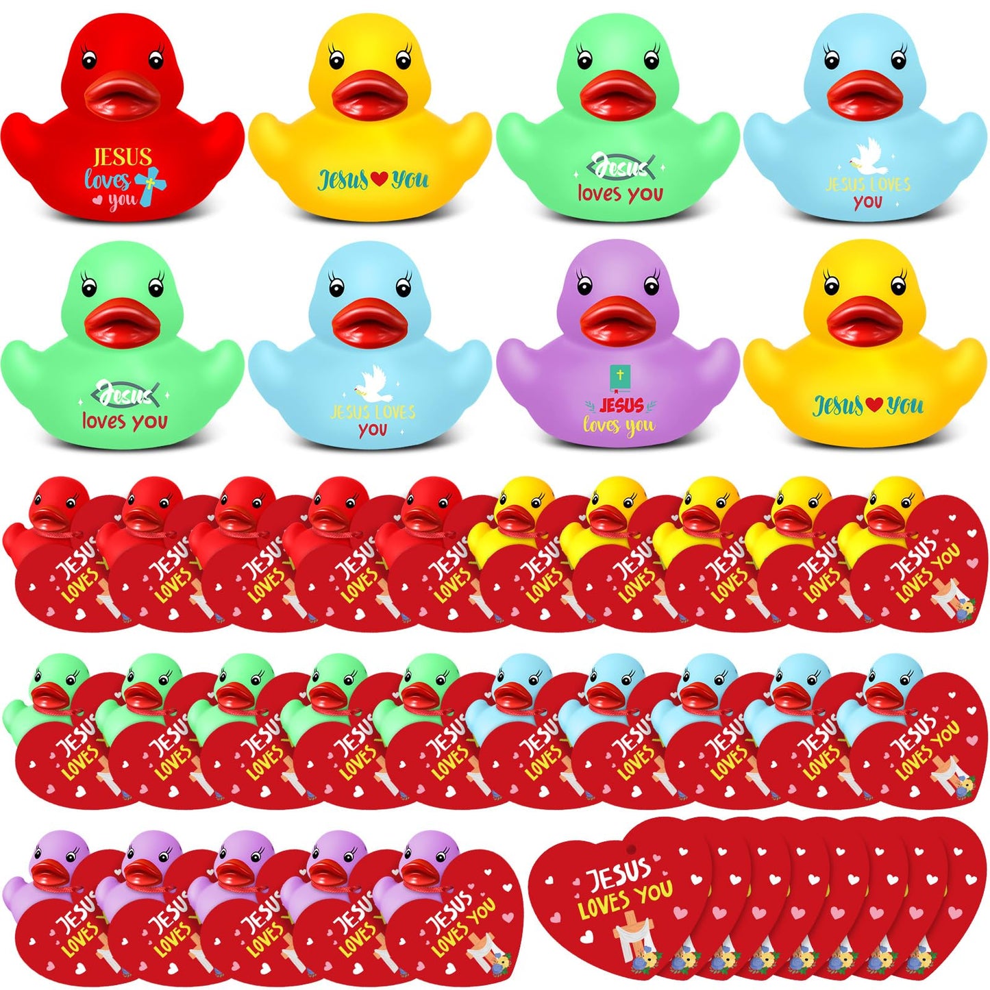 Sotiff 25 Sets Jesus Loves You Mini Rubber Ducks Bulk with Cards 2 Inch Little Jesus Ducks Figures Christian Rubber Ducks Baby B
