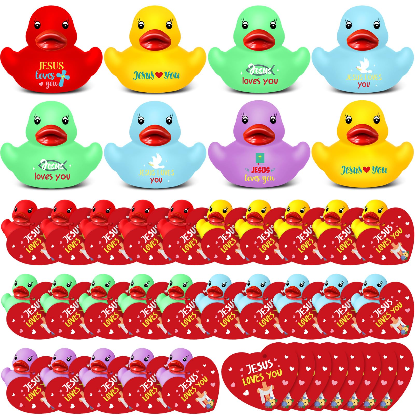 Sotiff 25 Sets Jesus Loves You Mini Rubber Ducks Bulk with Cards 2 Inch Little Jesus Ducks Figures Christian Rubber Ducks Baby B