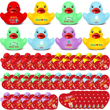 Sotiff 25 Sets Jesus Loves You Mini Rubber Ducks Bulk with Cards 2 Inch Little Jesus Ducks Figures Christian Rubber Ducks Baby B