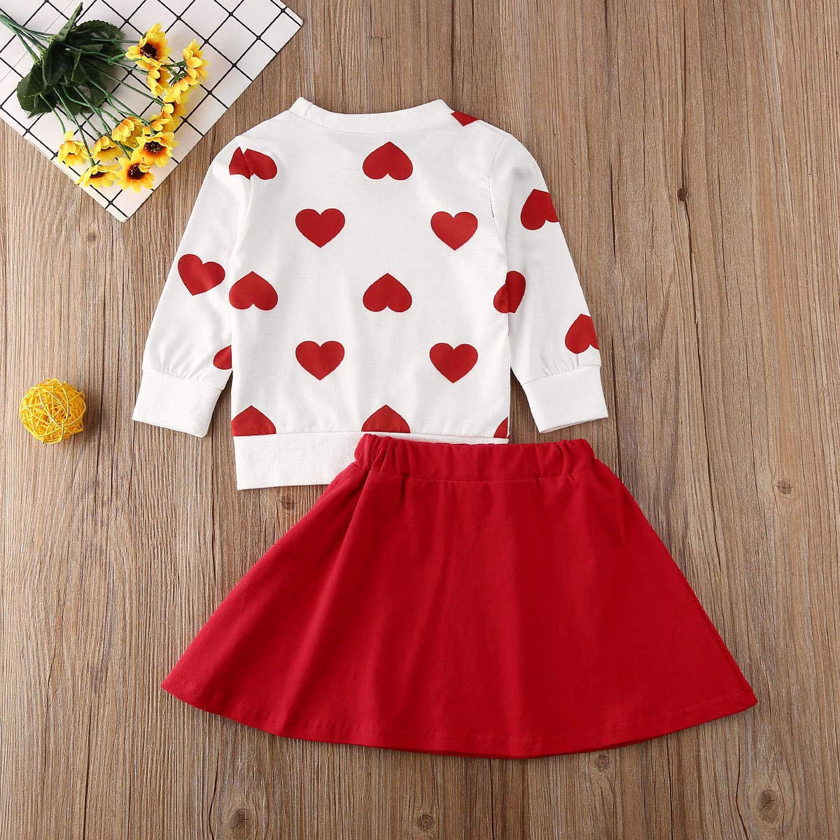 Goocheer Valentine'S Day Toddler Girl Outfit Heart Long Sleeve Top Skirt 2Pcs Kids Toddler Girl Valentine'S Day Clothes Set (Red