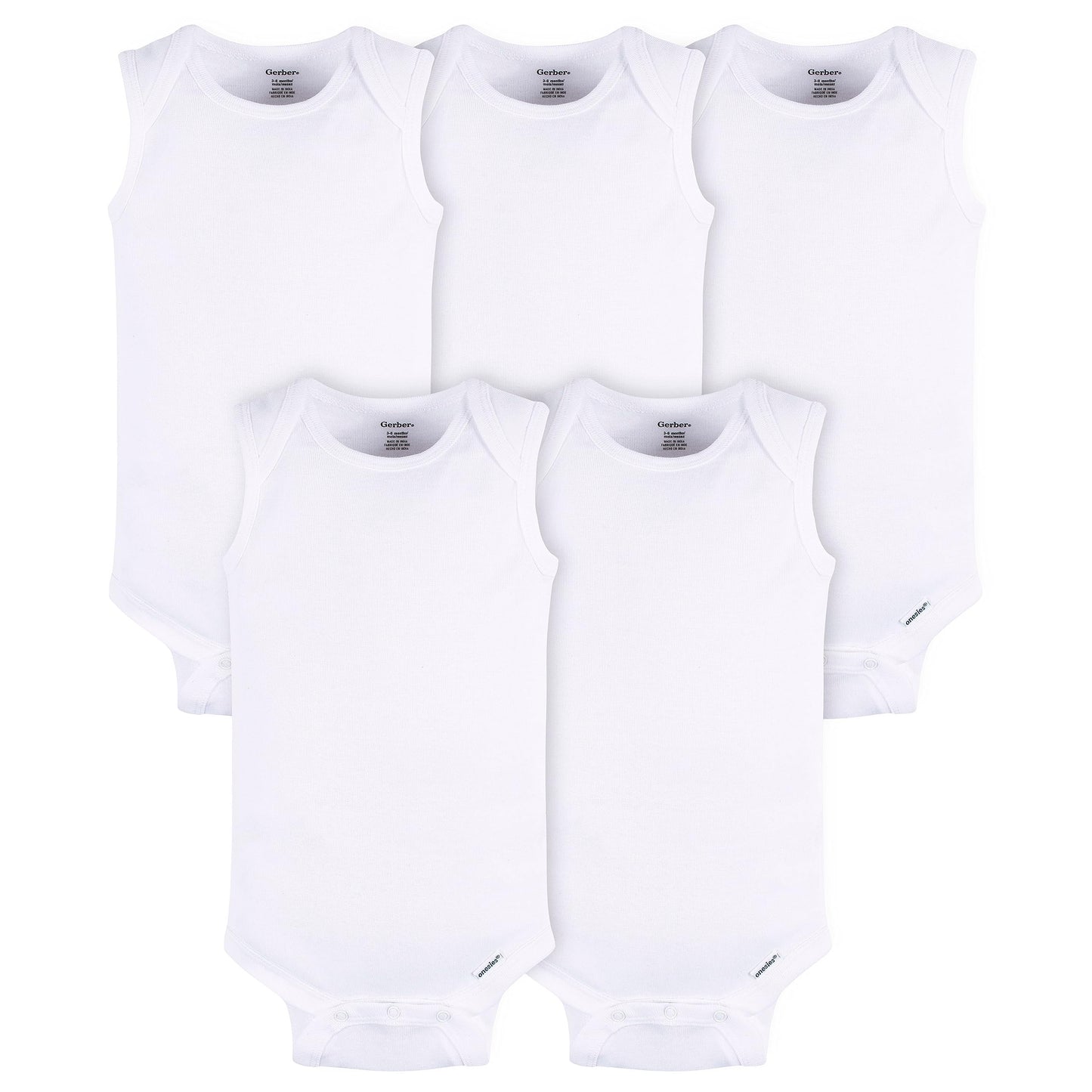 Gerber Unisex Baby Multi-Pack Sleeveless Onesies Bodysuit White 0-3 Months