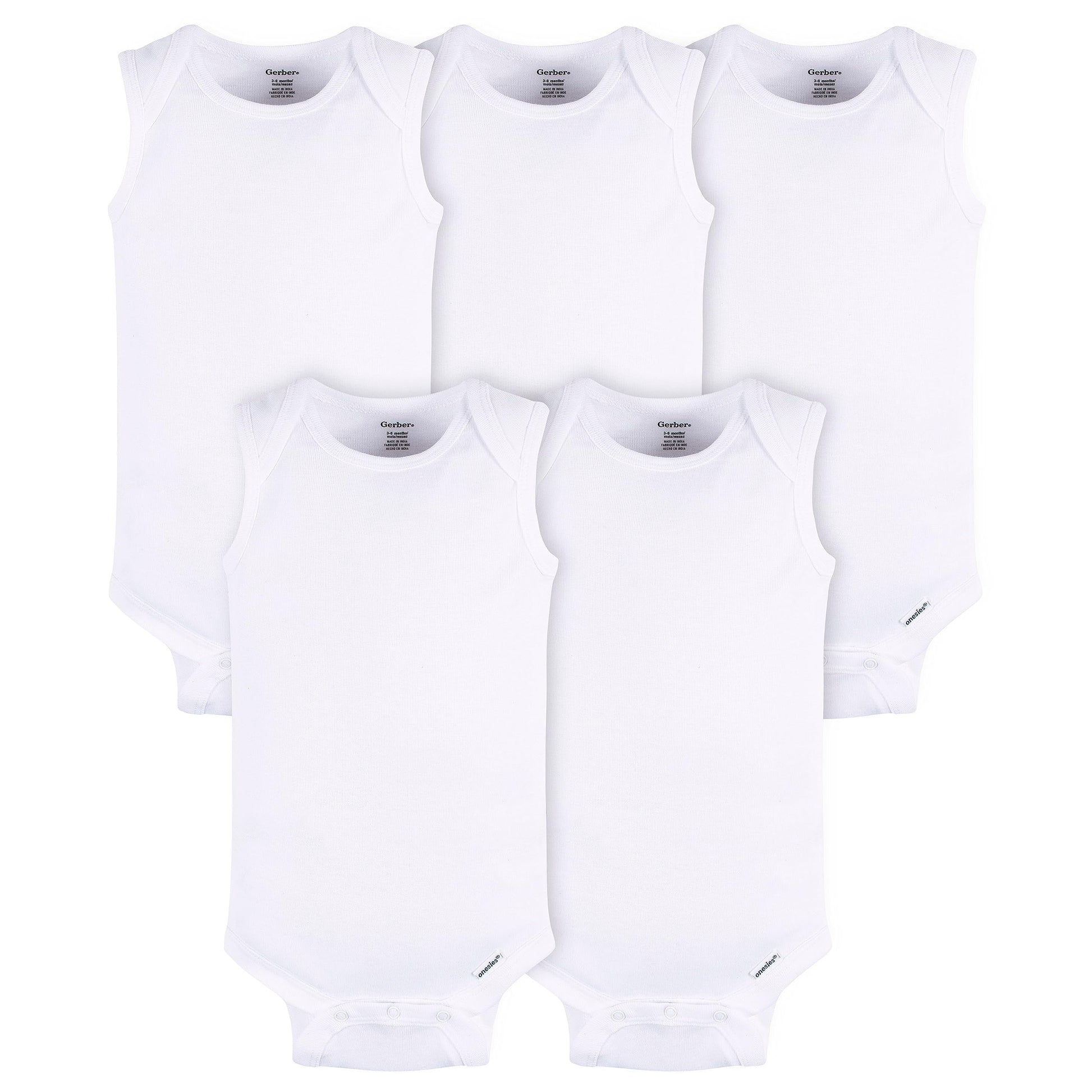 Gerber Unisex Baby Multi-Pack Sleeveless Onesies Bodysuit White 0-3 Months