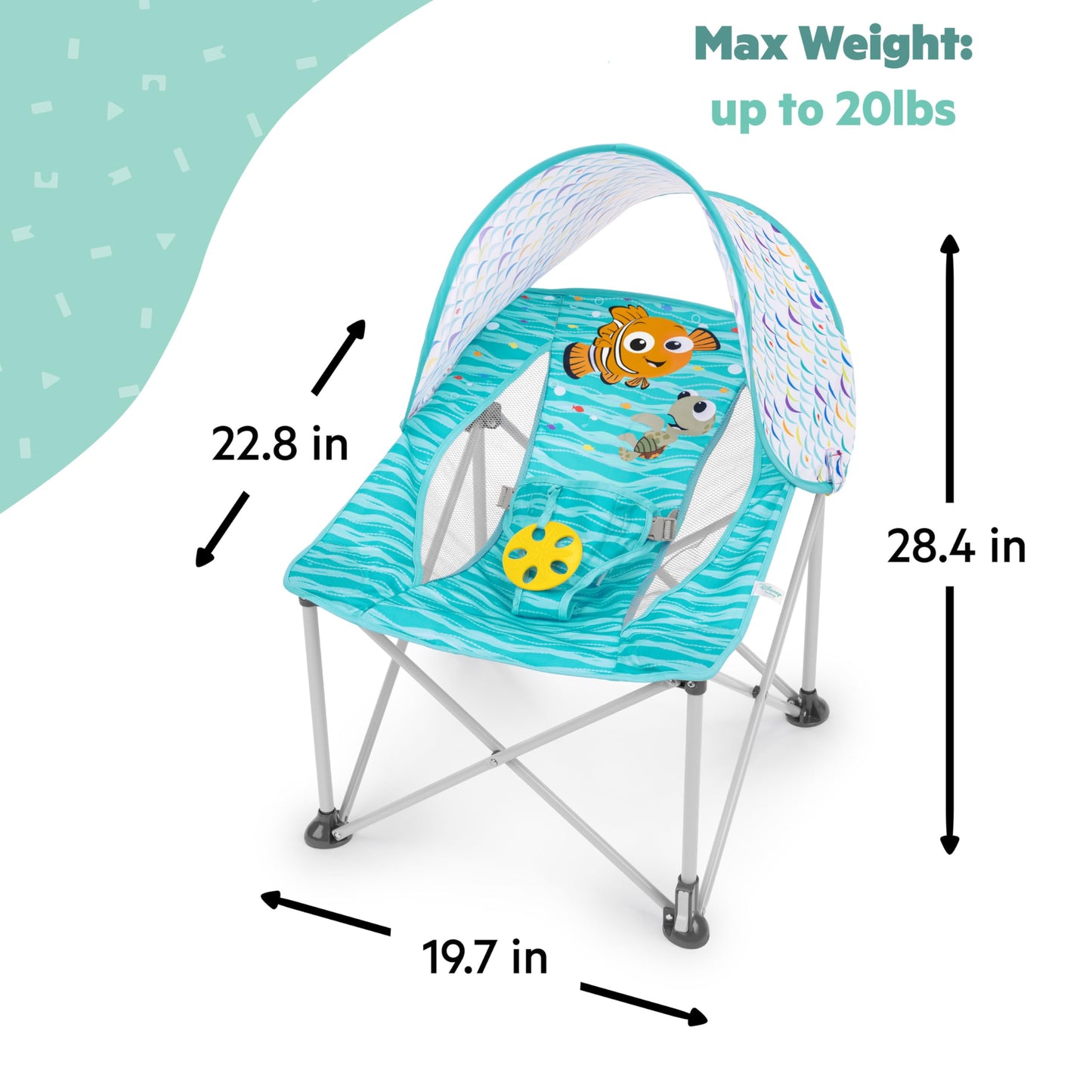 Bright Starts Disney Finding Nemo Pop 'N Chill Travel Seat, Indoor/Outdoor Use, Infant Seat With Upf 50+ Canopy, Blue, Ages 0-6