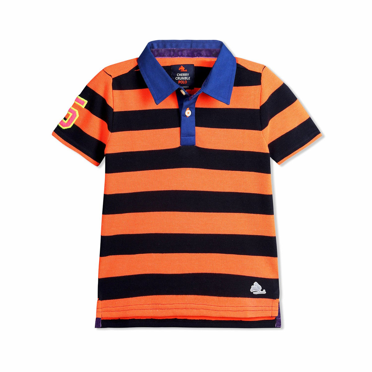 Cherry Crumble Orange Black Striped Cotton Blend Half Sleeves Collar Neck Casual Wear Regular Fit Summer Tshirt For Boys