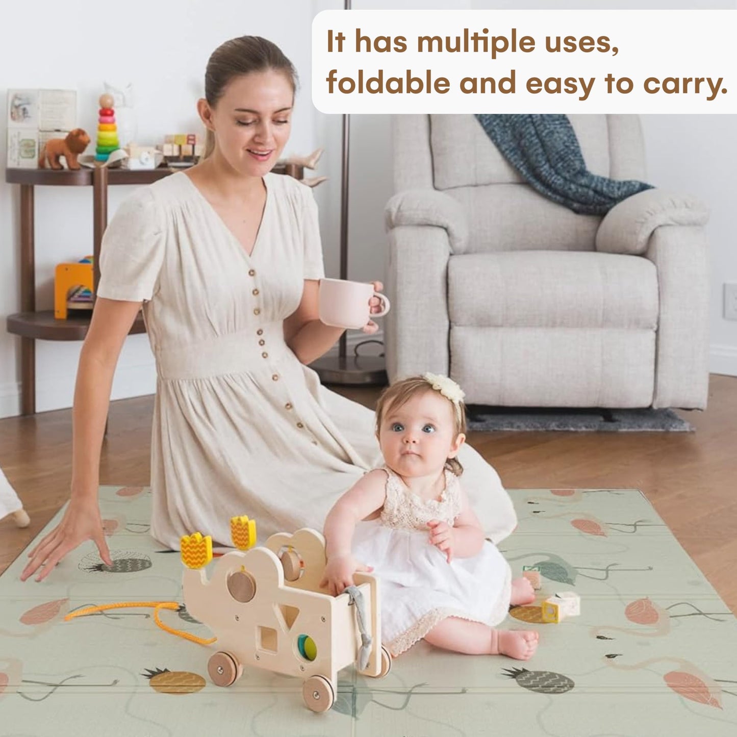 Childlike Behavior Baby Play Mat - 78X52-Inch Reversible Tummy Time Mat For Infants And Toddlers - Foldable Foam Baby Floor Play