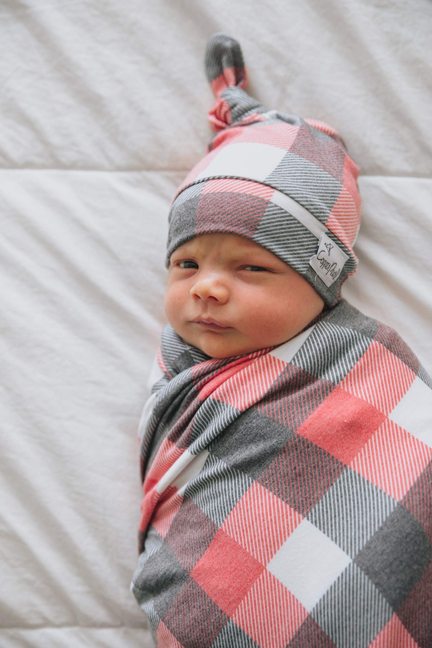 Copper Pearl Baby Beanie Hat Top Knot Stretchy Soft Jack