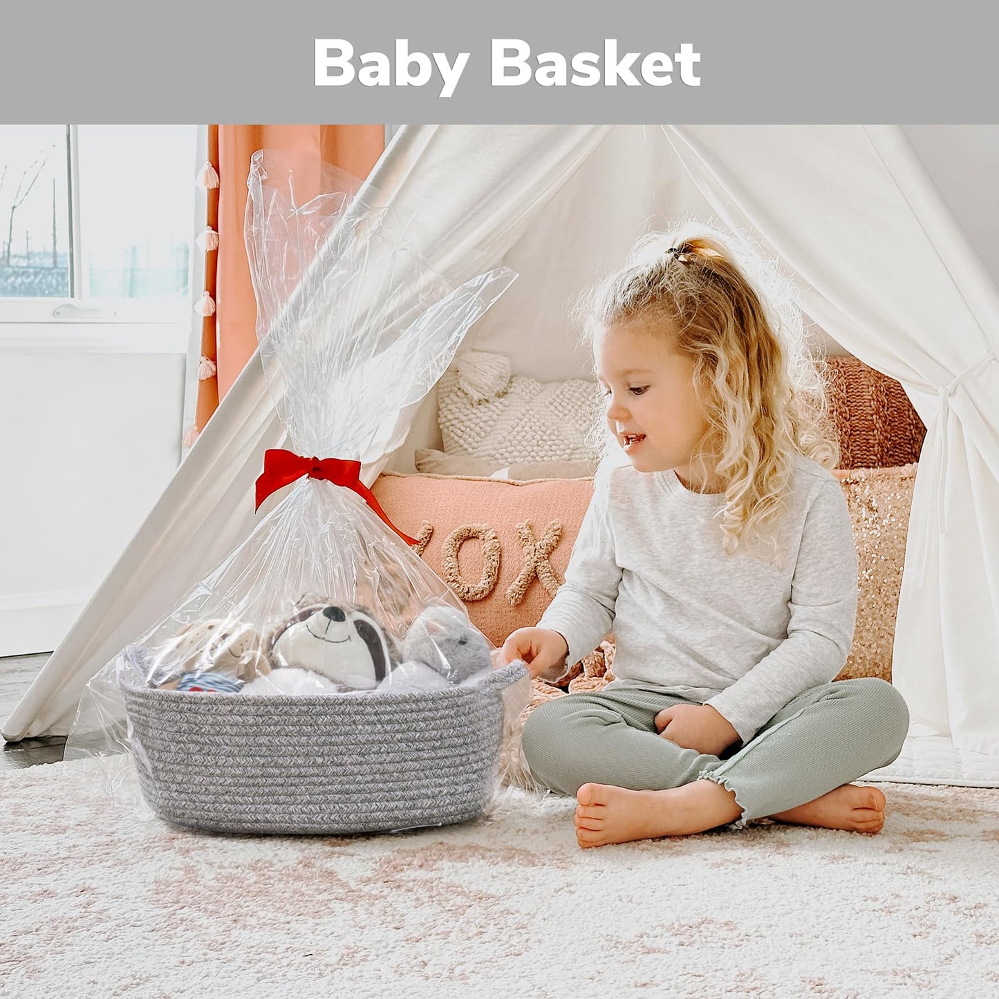 Chicvita Storage Basket For Gifting, Small Woven Basket For Towels, Cute Basket For Baby, Nursery, Dog Basket, Decorative Rope B