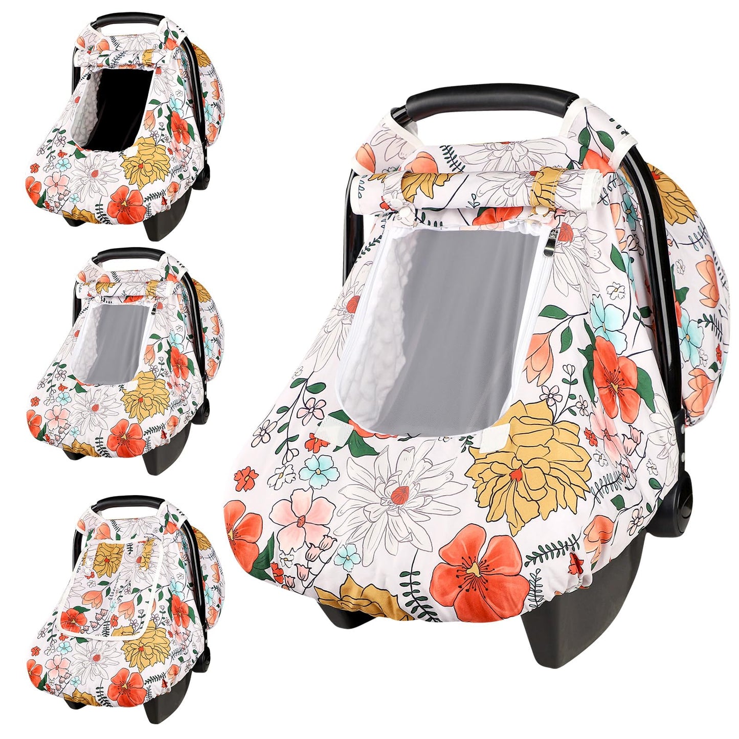 Baby Carseat Cover Girls, Pea Pod Infant Car Seat Covers Canopy for Newborn with 2 Layers Windows of Breathable Mesh/Fabric, Lig