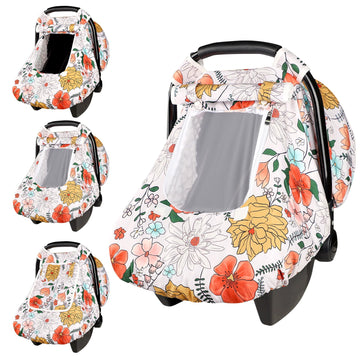 Baby Carseat Cover Girls, Pea Pod Infant Car Seat Covers Canopy for Newborn with 2 Layers Windows of Breathable Mesh/Fabric, Lig