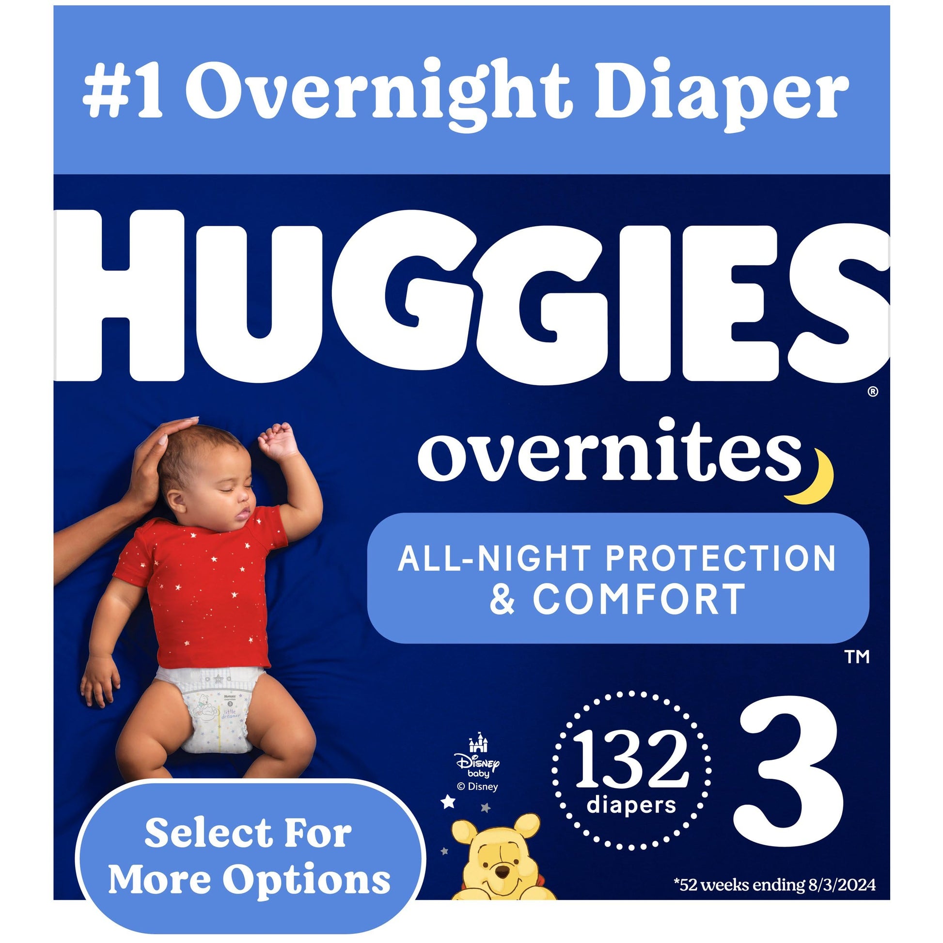 Huggies Size 3 Overnites Baby Diapers: Overnight Diapers, Size 3 (16-28 Lbs), 132 Ct (2 Packs Of 66)