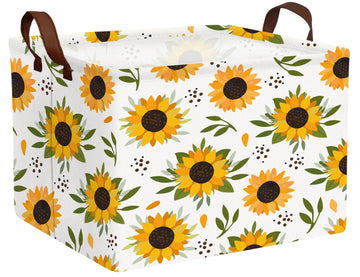 BOOHIT Sunflower Empty Gift Storage Basket Collapsible Canvas Baby Toy Bin Decor(Yellow)