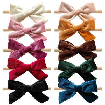 Cherssy Baby Girl 4' Velvet Hair Bows And Headbands, 10Pcs Nylon Hairbands Elastic Hair Accessories For Newborn, Infant, Toddle