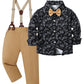 Disaur Toddler Boy Suits Gentleman Wedding Outfits,Formal Dress Shirt+Bowtie +Suspender Pants 12Months-5T(Khaki,18-24M)