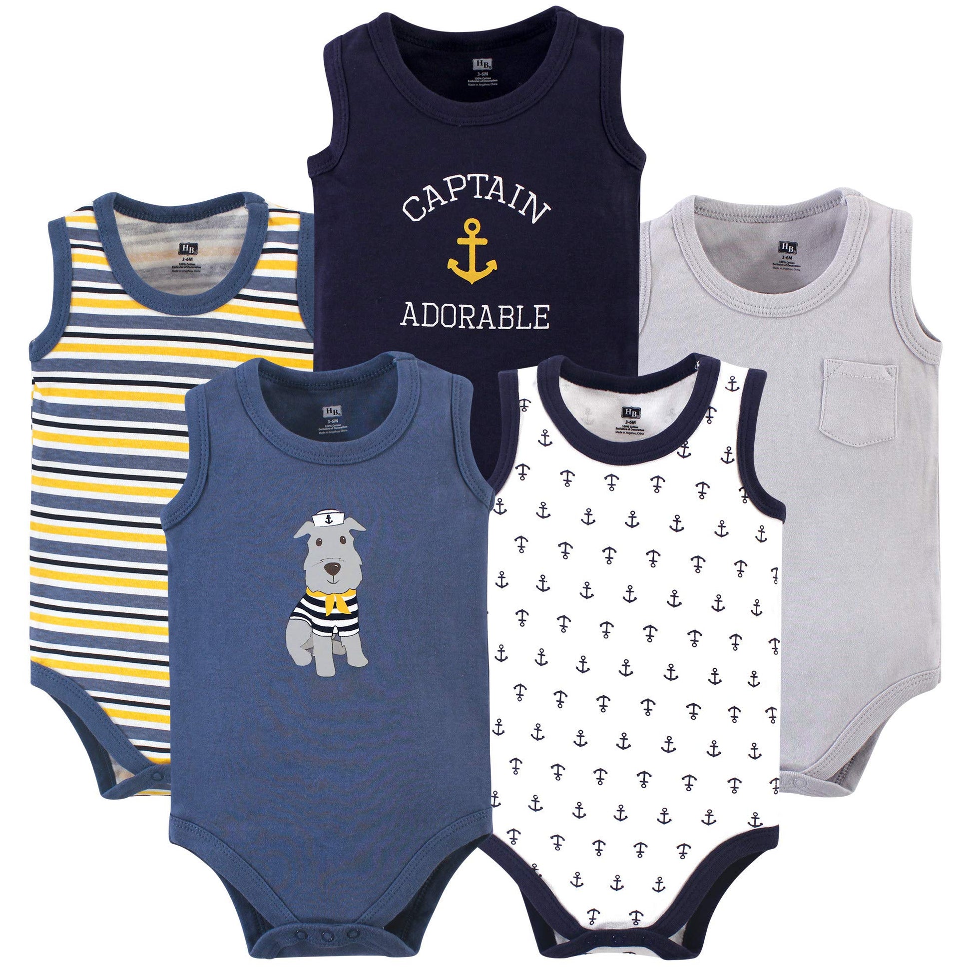 Hudson Baby Unisex Baby Cotton Sleeveless Bodysuits, Sailor Dog, 0-3 Months