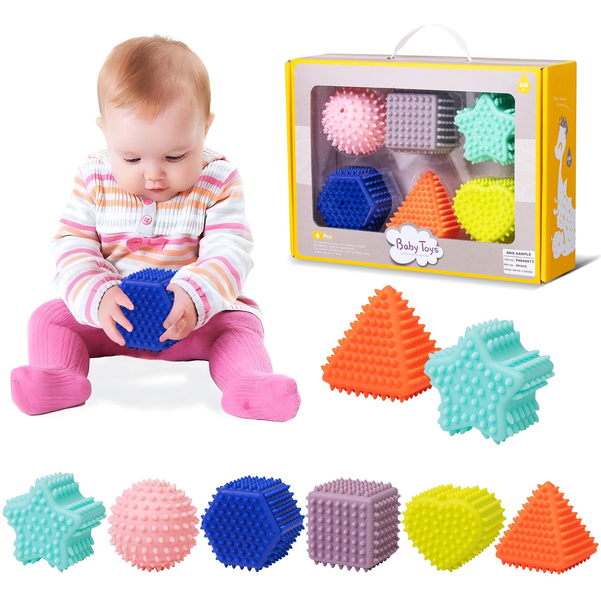 ROHSCE Baby Sensory Balls, Montessori Toys Soft Baby Balls 6 to 12 Months Textured Geometric Shapes for Babies Sensory Developm