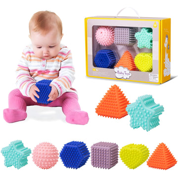 ROHSCE Baby Sensory Balls, Montessori Toys Soft Baby Balls 6 to 12 Months Textured Geometric Shapes for Babies Sensory Developm