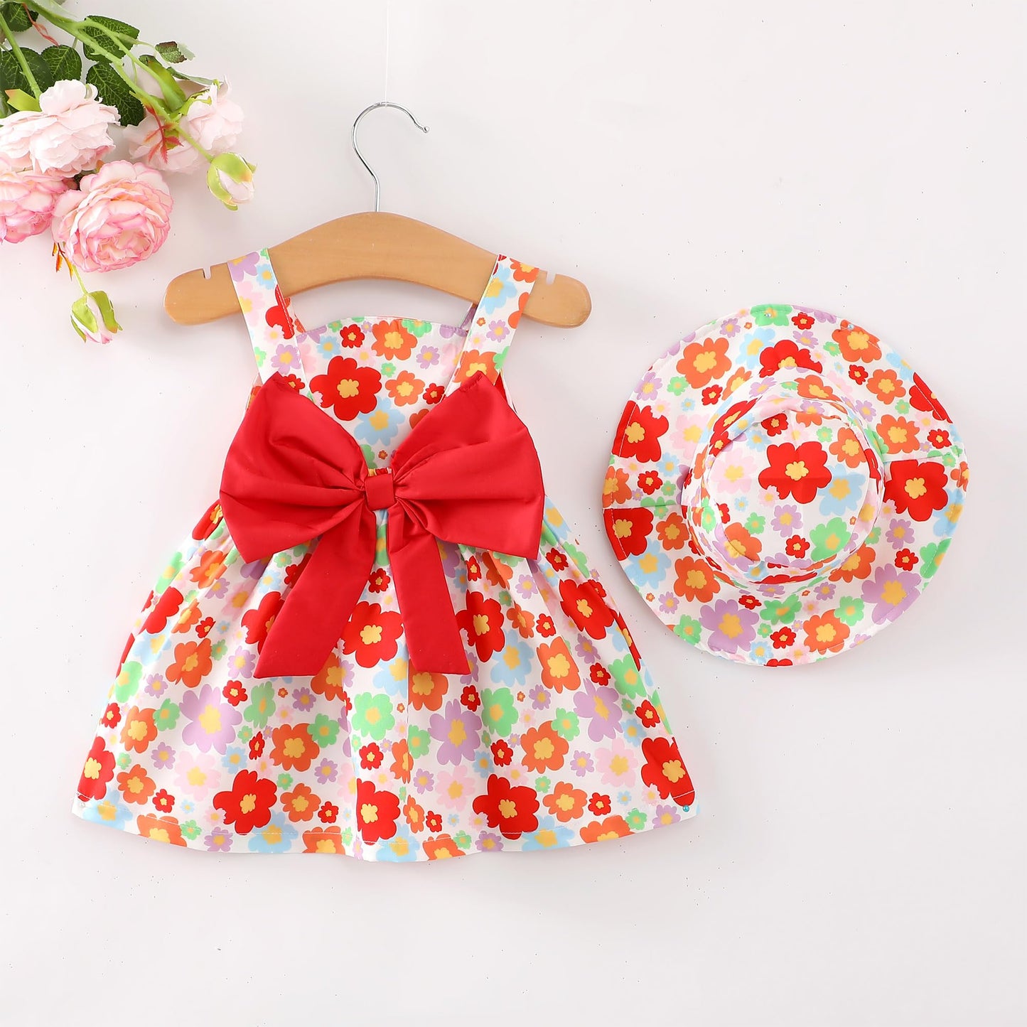 Baby Girl Dress Newborn Boho Summer Dress Halter Short Sleeve Floral Dresses Red Baby Outfit Set Infant Clothes For Girls 0-3 Mo