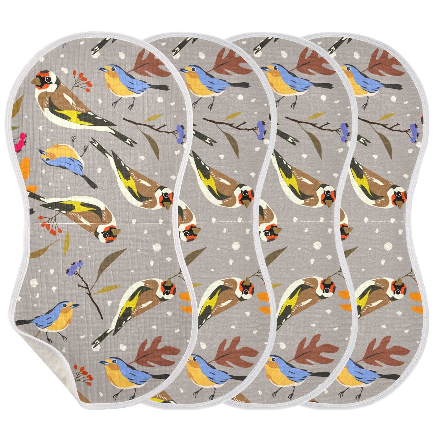 YYZZH Autumn Bird Goldfinch Robin Berry Muslin Burp Cloths for Baby 4 Pack 100% Cotton Baby Washcloths Bibs for Boy Girl