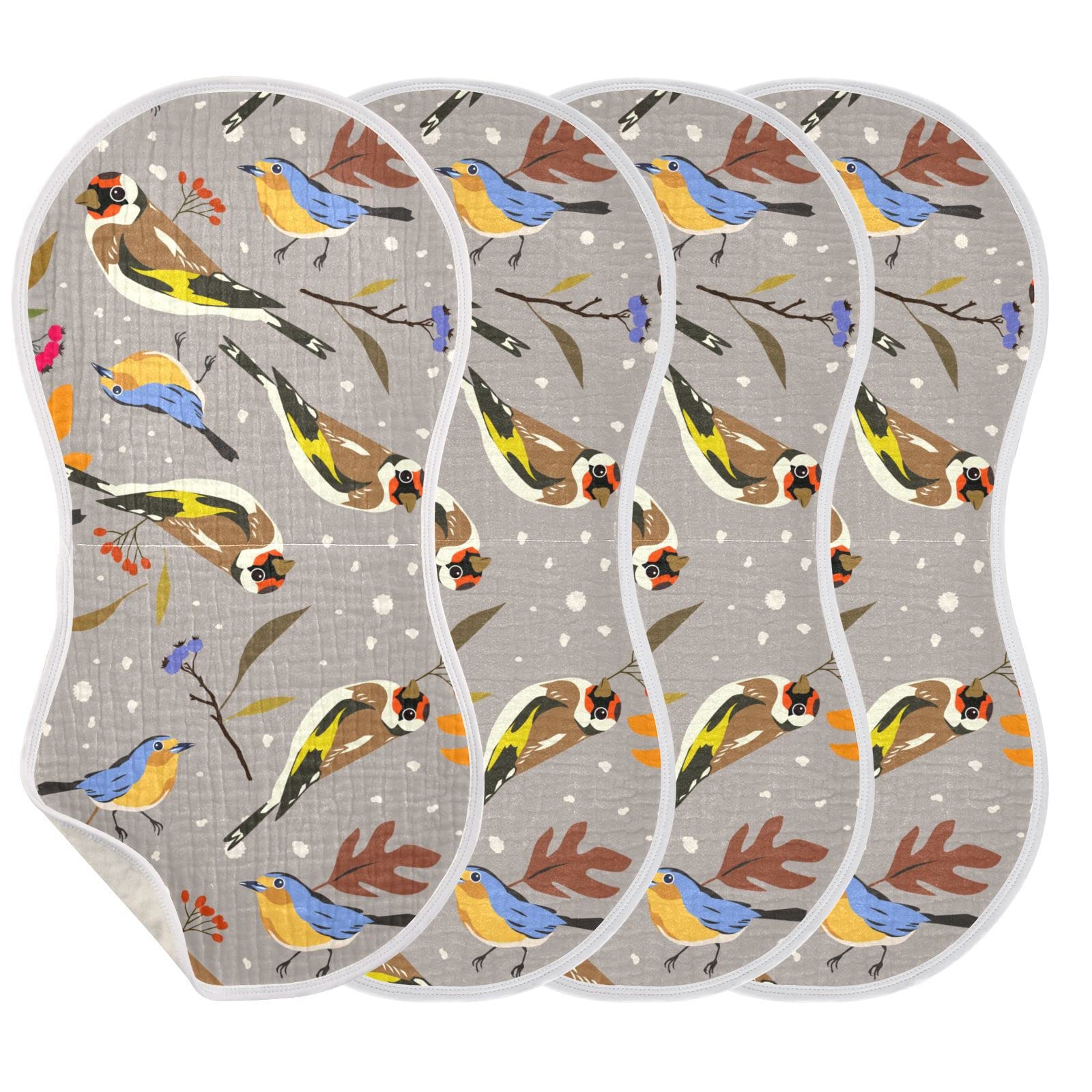 YYZZH Autumn Bird Goldfinch Robin Berry Muslin Burp Cloths for Baby 4 Pack 100% Cotton Baby Washcloths Bibs for Boy Girl