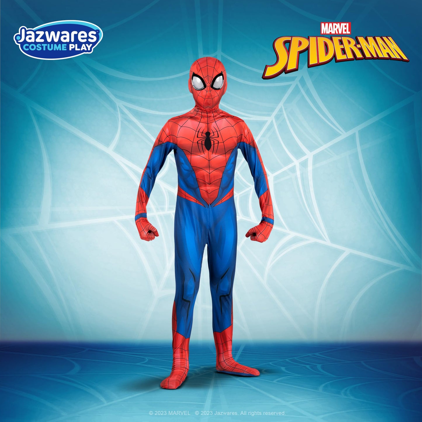 Marvel Spider-Man Official Youth Deluxe Zentai Costume - Stretch Spandex With Hidden Zippers And Wrist Slits (M) Multi