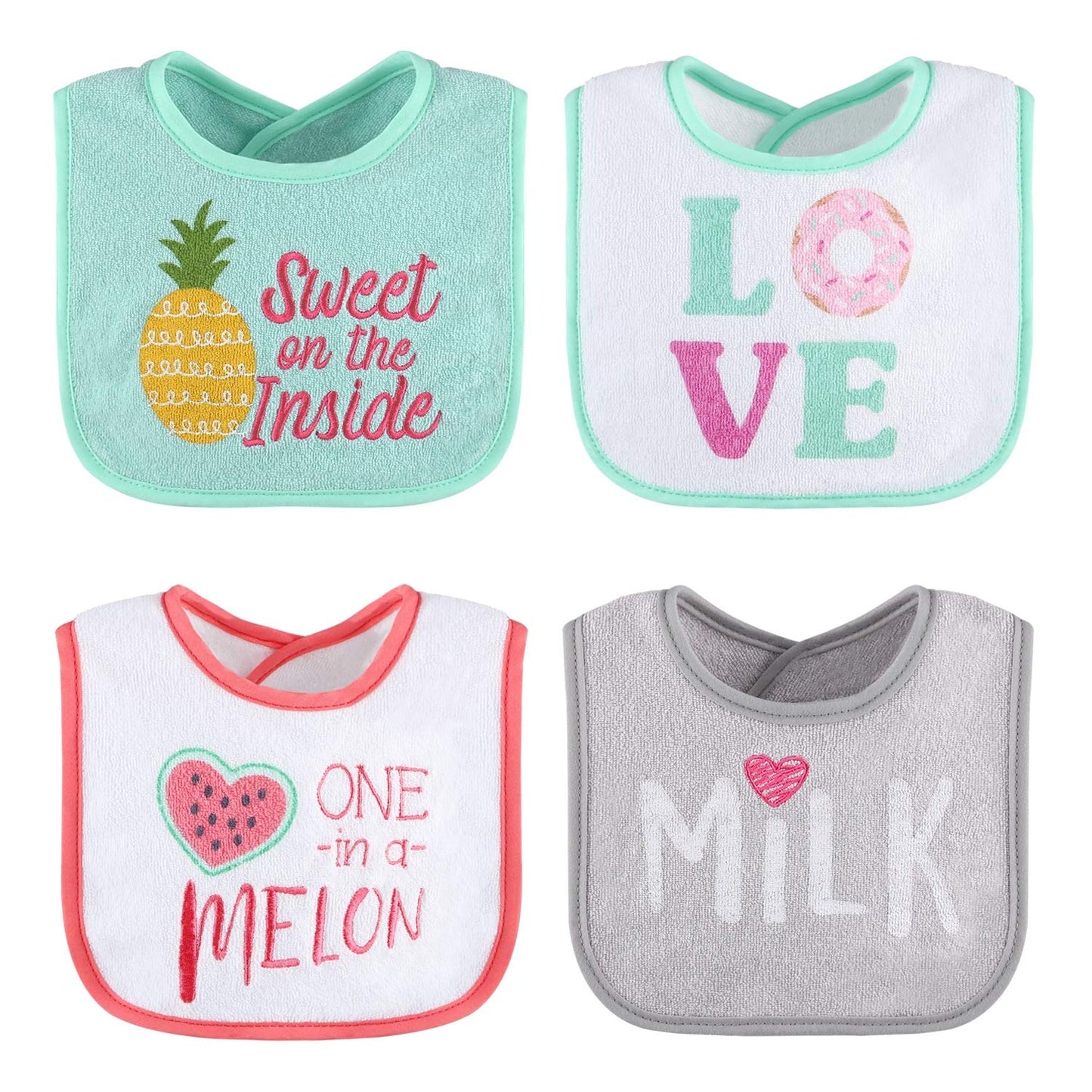 The Peanutshell Baby Girl Terry Bib Set Of 8-100% Cotton, Soft, Absorbent Baby Bibs For Girls, Toddler Baby Girl Bibs Set, Newbo