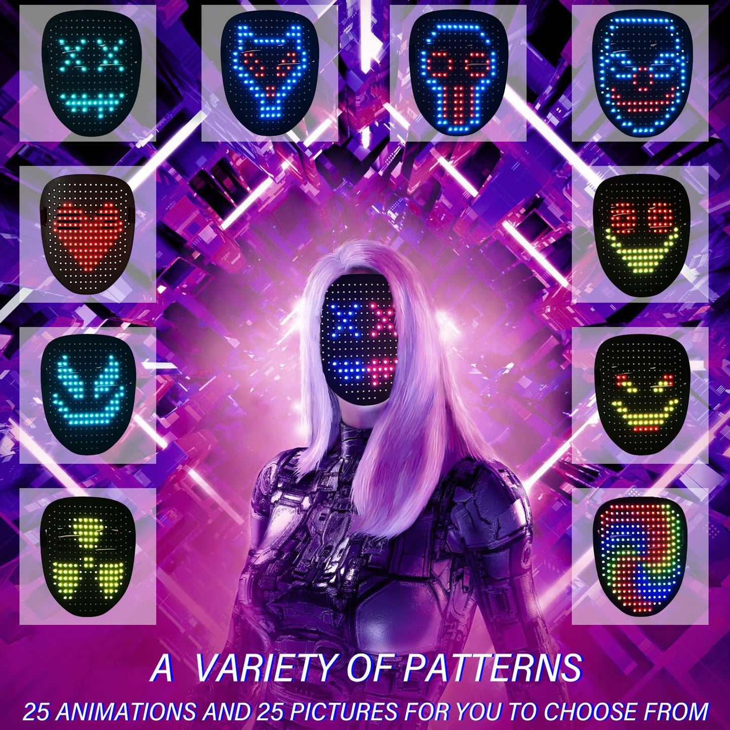 Depointer Life Led Mask With Gesture Sensing,Unisex Led Lighted Face Transforming Mask For Costume Cosplay Party Masquerade
