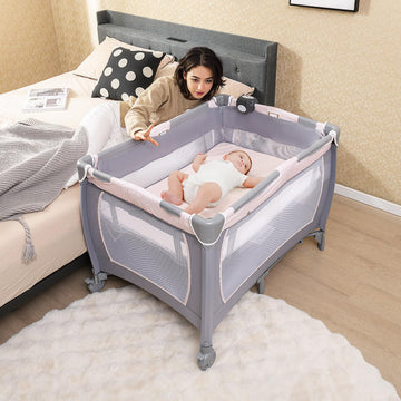 Honey Joy Pack And Play With Bassinet, Infant Nursery Center Pack And Play W/Newborn Cradle & Hanging Toys, Diaper Storage, Musi