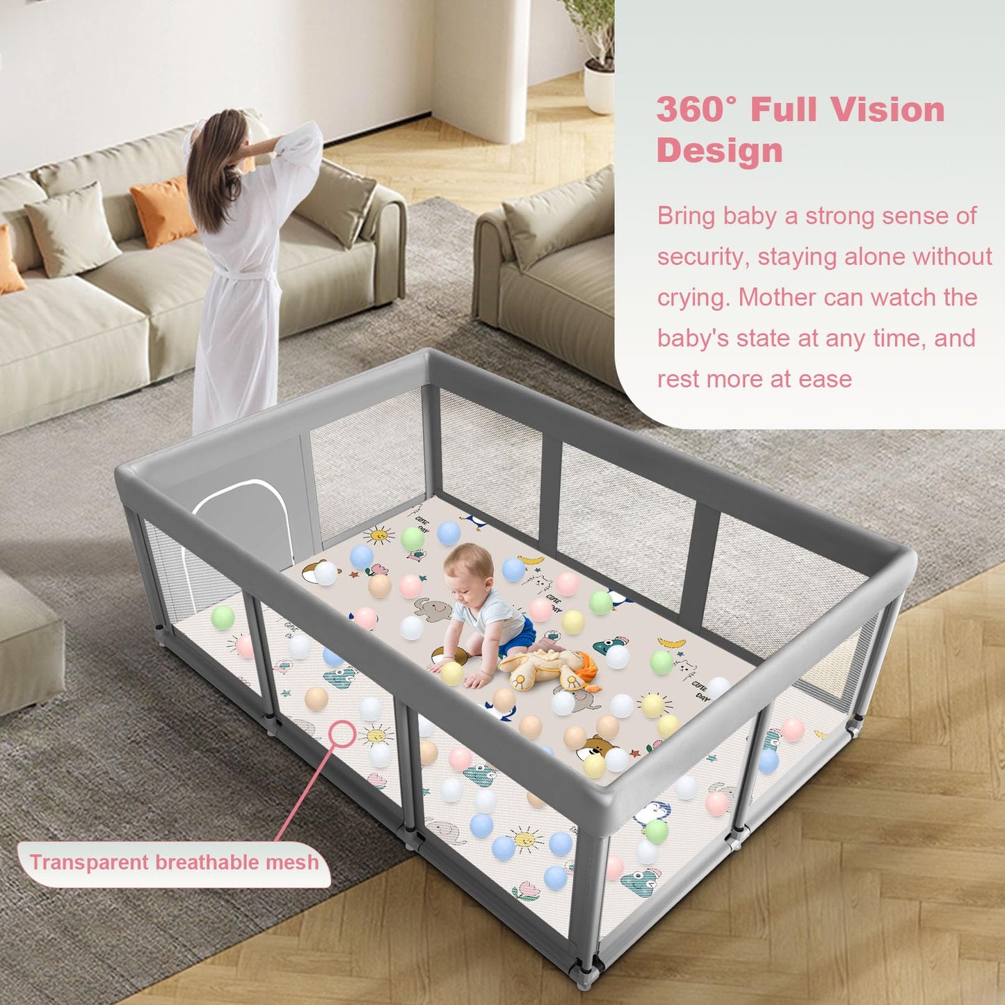 Large Baby Playpen With Mat, 74'   50', Large Baby Play Yards Indoor & Outdoor, Sturdy Safety Baby Play Pen With Soft Breathab