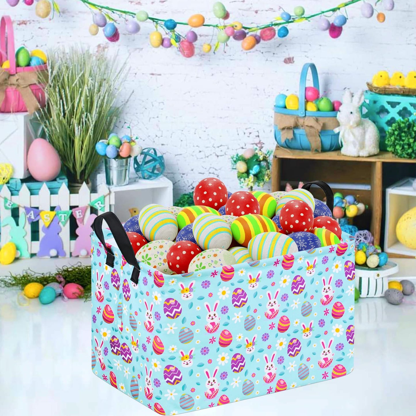 Huayee Rectangle Easter Basket Storage Bin Eggs Gift Basket Laundry Hamper Storage Basket Fabric Material Organization Basket To