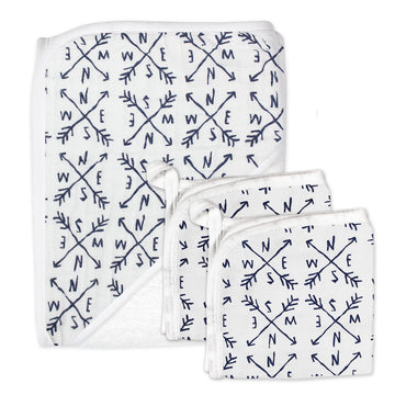 Honestbaby 3Piece Organic Cotton Hooded Towel & Washcloth Set, Compass, One Size