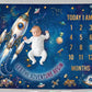 CLOTHINA Baby Monthly Milestone Photoshoot Blanket with Milestone Cards, Cotton, 115x95 cm, Animal Theme, 112 Months (Space)