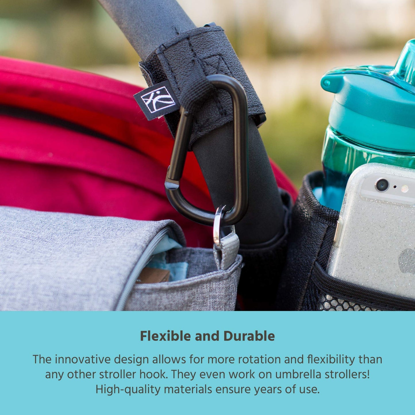 J.L. Childress Clip 'N Carry Stroller Hooks - Universal Stroller Clips With Non-Slip Straps - Durable Carabiners To Hold Watter