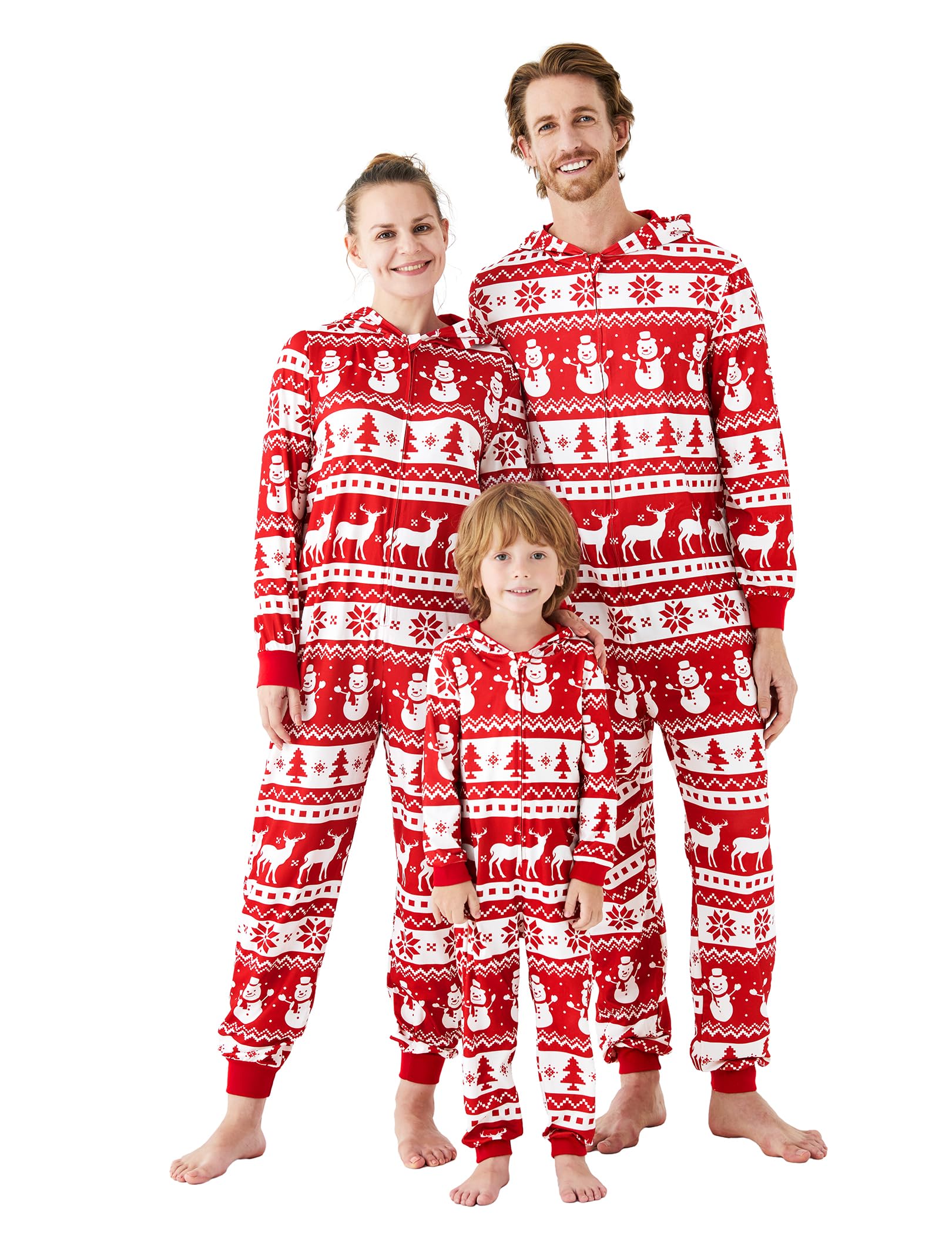 Patpat Christmas Family Matching Allover Snowman Christmas Tree Elk Print Long-Sleeve Hooded Zipper Pajamas Baby 6-9M
