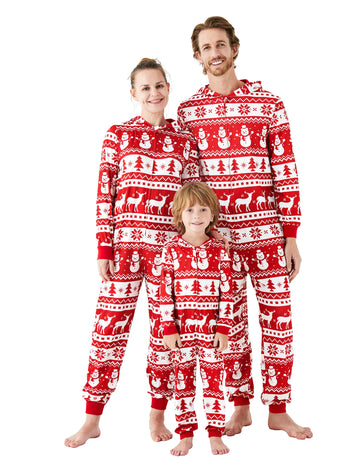 Patpat Christmas Family Matching Allover Snowman Christmas Tree Elk Print Long-Sleeve Hooded Zipper Pajamas Baby 6-9M