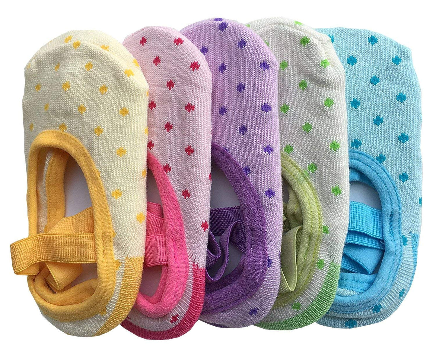 Kisgyst 5 Pairs Baby Girls Toddler Cartoon Dots Anti Slip Skid Foot Socks No-Show Crew Cotton Socks Sneakers 10-30 Months