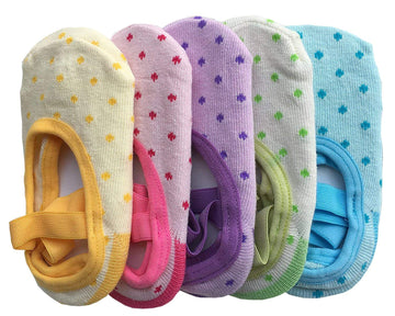Kisgyst 5 Pairs Baby Girls Toddler Cartoon Dots Anti Slip Skid Foot Socks No-Show Crew Cotton Socks Sneakers 10-30 Months