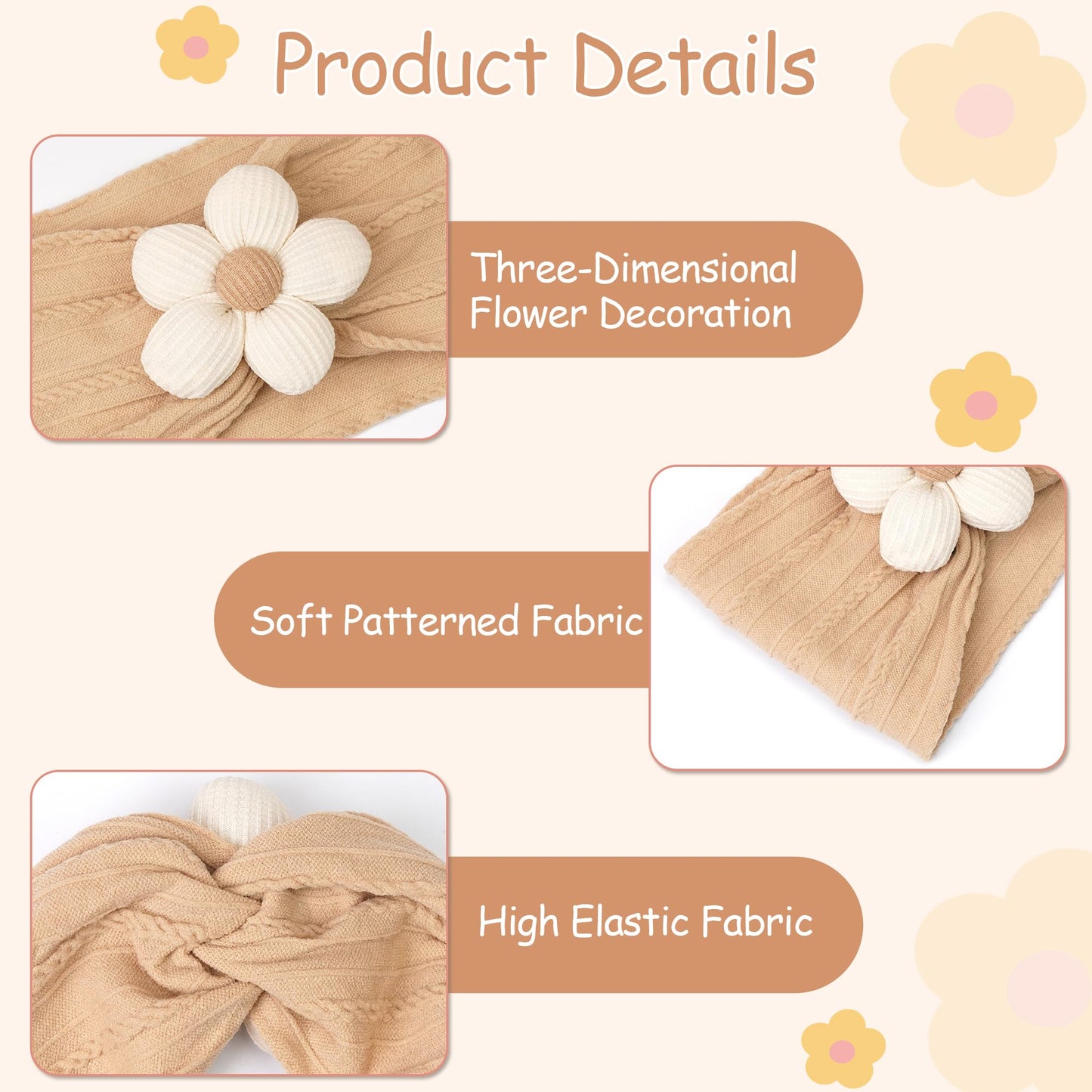 C  Llot 3 Pcs Baby Flower Headbands Baby Girls Nylon Headbands Soft Stretchy Headwear Hair Accessories For Newborn Infant Toddle