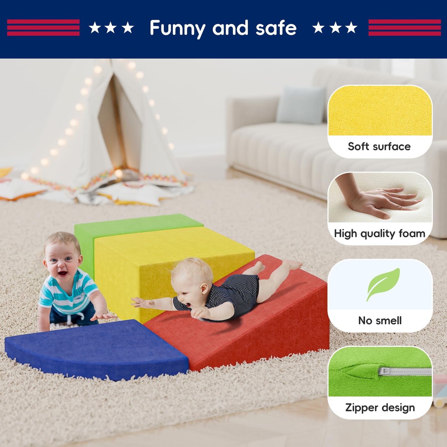 Tolead Large Baby Climbing Blocks - 6 Pcs Climbing Toys For Toddlers - Ultra High Density Soft Foam Play Gym Equipment Easy Wash