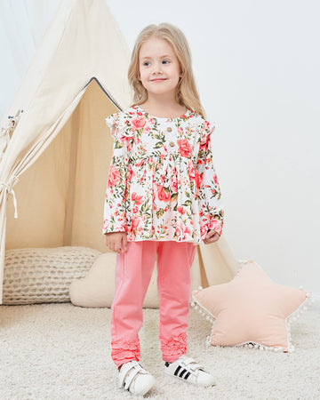 18 Months Girl Clothes Toddler Baby Girl Outfits Floral Shirt Top Pink Pants Fall Winter Little Girl Clothes 2T Outfit For Girl