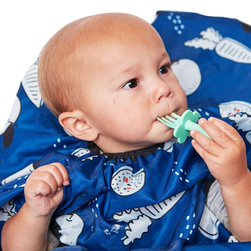 Grabease Allover Waterproof Bib For Self-Feeding Infants And Toddlers, Machine Washable, Ages 6-24 Months, Navy