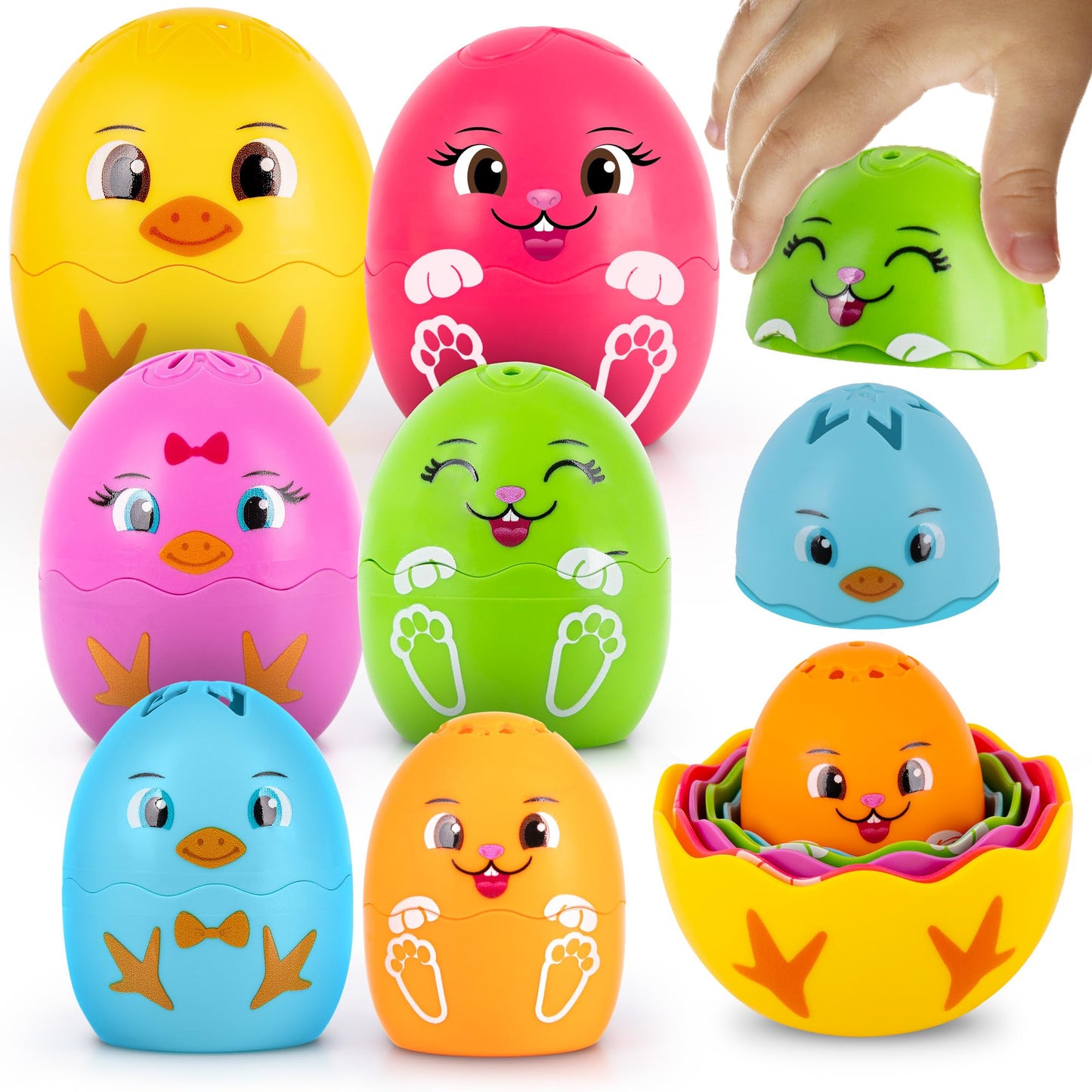 ArtCreativity Stacking Egg Cup Bath Toy - Set of 9 - Colorful Baby Nesting Doll Bath Toys for Toddlers Ages 1-3, 3-5 - Stacking 