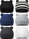 6 Pieces Newborn Baby Hat Bear Ears Infant Caps Baby Boy Girl Toddler Hats Infant Beanie Caps For 0-3 Months (Black White, Black
