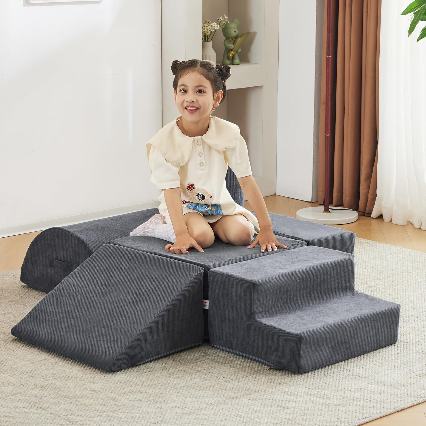 Jela Foam Blocks 6Pcs Soft Play Equipment Luxury Corduroy Fabric, Toddler Climbing Toys Indoor Soft Play Climbing For Toddlers,