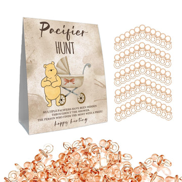 Guawubiang Winnie Pacifiers Hunt Sign For Baby Shower Game, Winnie Pacifiers Games Set, Include 1 Baby Pacifier Hunt Sign And 50
